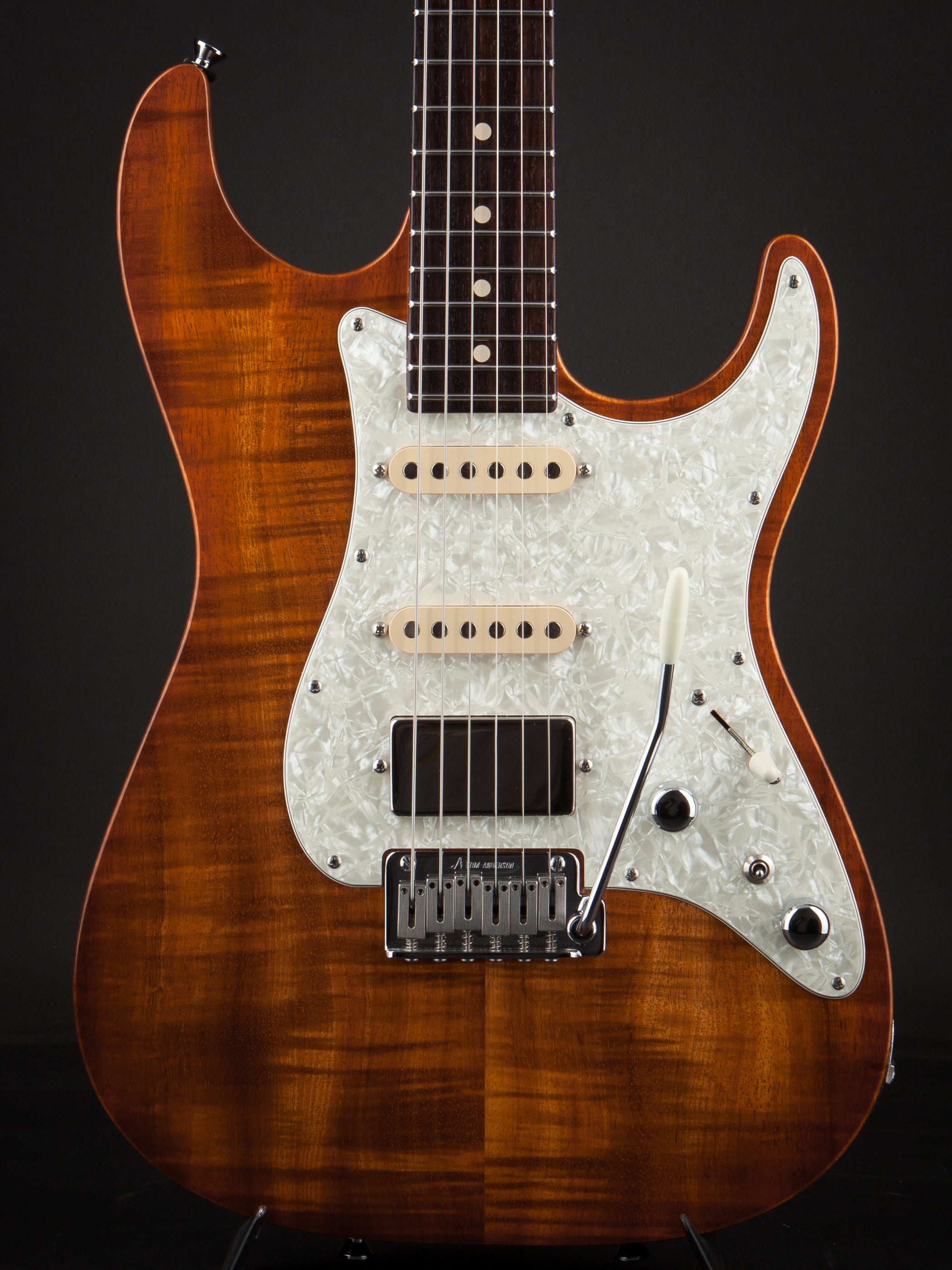 Tom Anderson: Hollow Drop Top Classic Koa Top - Honey Shaded Edge with Binding #08-31-11A