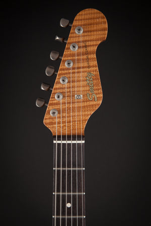 Smitty Guitars: Classic S Light Relic - 3-Tone Sunburst with Mastergrade Roasted Flame Maple Neck