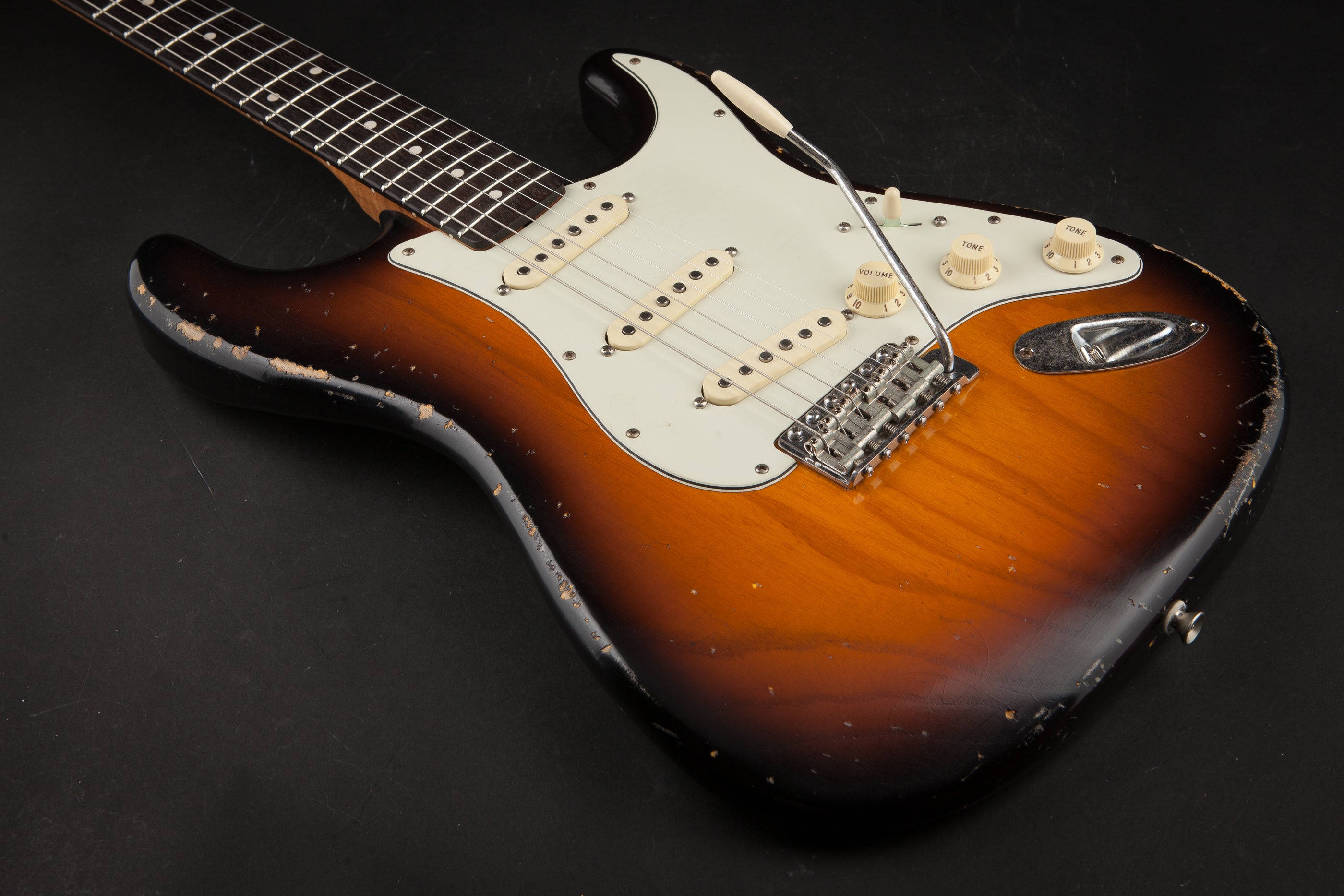 Smitty Guitars: Classic S Light Relic - 3-Tone Sunburst with Mastergrade Roasted Flame Maple Neck