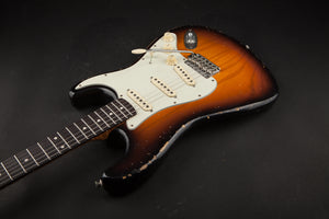 Smitty Guitars: Classic S Light Relic - 3-Tone Sunburst with Mastergrade Roasted Flame Maple Neck