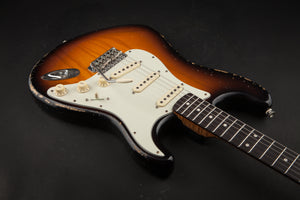 Smitty Guitars: Classic S Light Relic - 3-Tone Sunburst with Mastergrade Roasted Flame Maple Neck