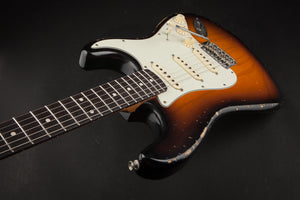 Smitty Guitars: Classic S Light Relic - 3-Tone Sunburst with Mastergrade Roasted Flame Maple Neck