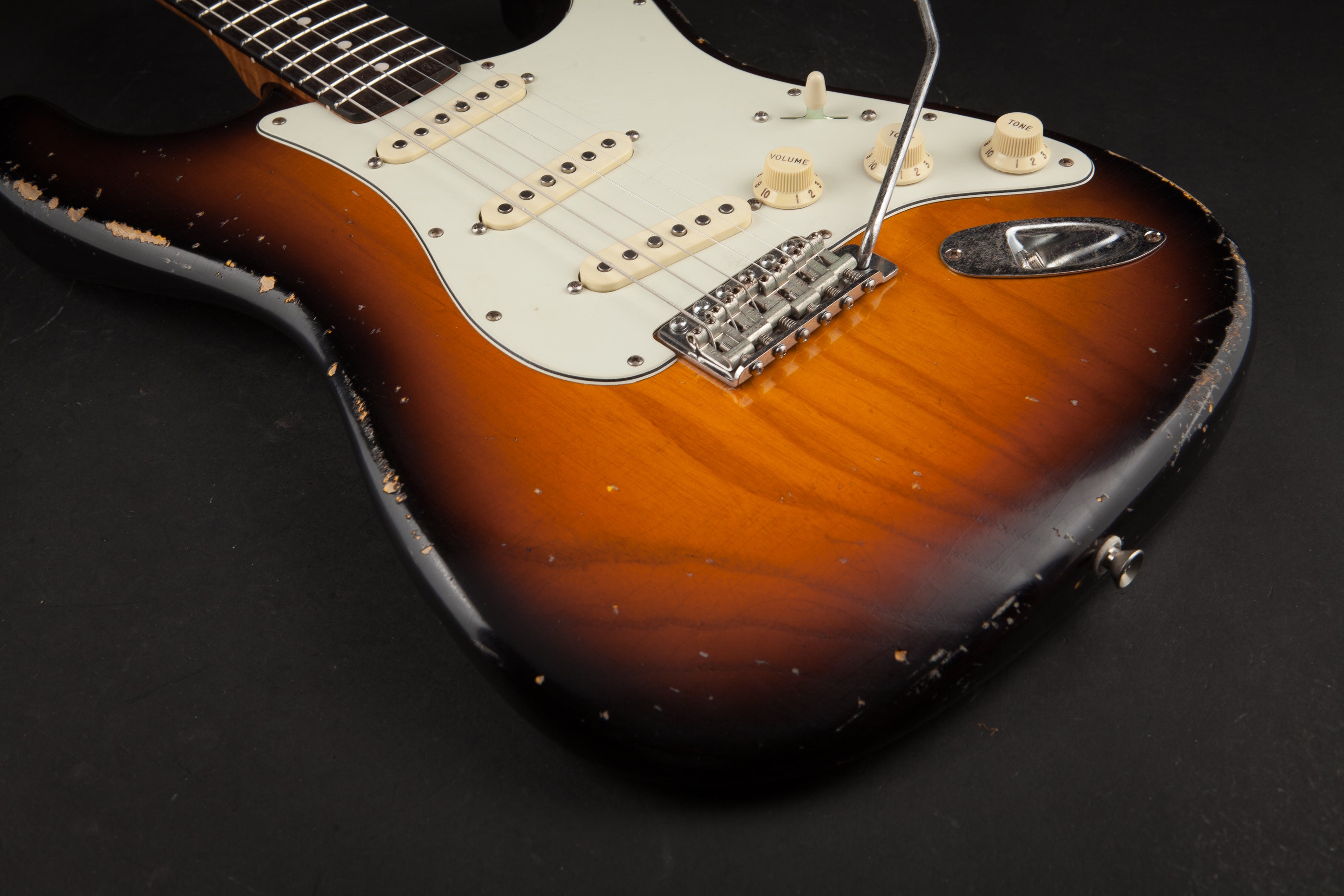 Smitty Guitars: Classic S Light Relic - 3-Tone Sunburst with Mastergrade Roasted Flame Maple Neck