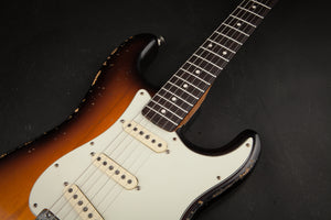 Smitty Guitars: Classic S Light Relic - 3-Tone Sunburst with Mastergrade Roasted Flame Maple Neck