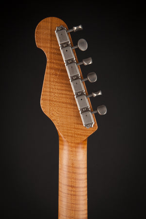 Smitty Guitars: Classic S Heavy Relic - 3-Tone Sunburst with 1 Piece Swamp Ash Body and Mastergrade Roasted Flame Maple Neck
