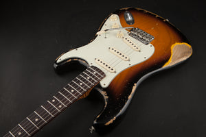 Smitty Guitars: Classic S Heavy Relic - 3-Tone Sunburst with 1 Piece Swamp Ash Body and Mastergrade Roasted Flame Maple Neck