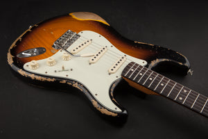 Smitty Guitars: Classic S Heavy Relic - 3-Tone Sunburst with 1 Piece Swamp Ash Body and Mastergrade Roasted Flame Maple Neck