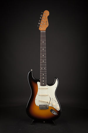 Smitty Guitars: Classic S Ultra Light Relic - 3-Tone Sunburst with Mastergrade Roasted Flame Maple Neck