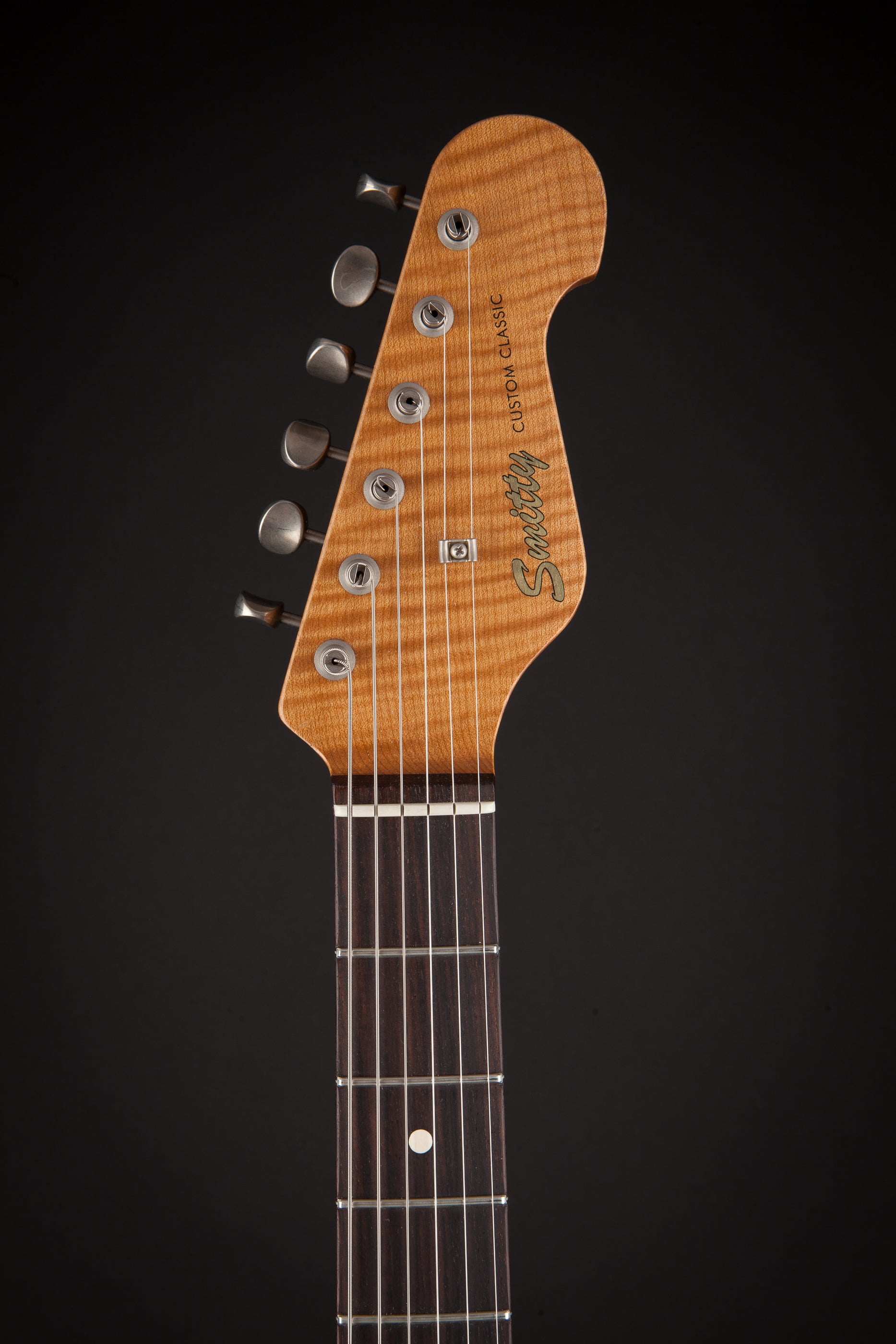 Smitty Guitars: Classic S Ultra Light Relic - 3-Tone Sunburst with Mastergrade Roasted Flame Maple Neck