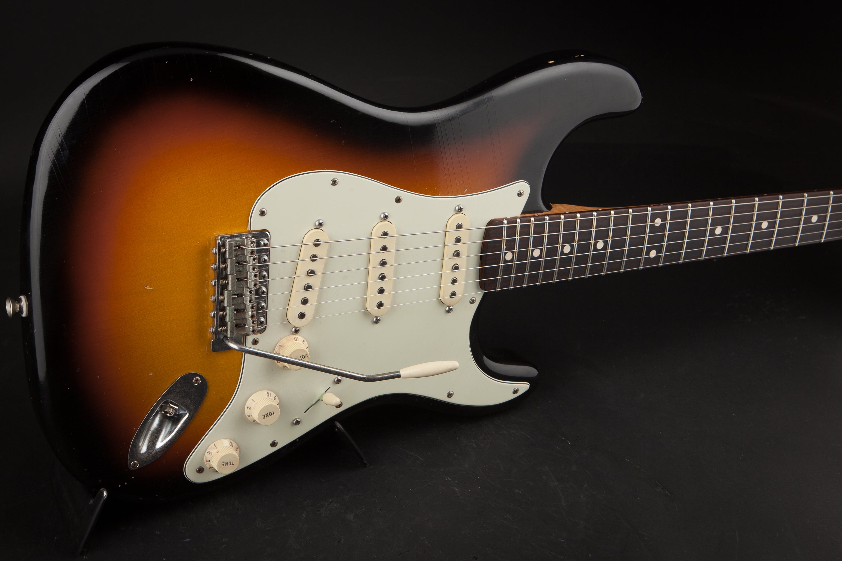 Smitty Guitars: Classic S Ultra Light Relic - 3-Tone Sunburst with Mastergrade Roasted Flame Maple Neck