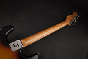 Smitty Guitars: Classic S Ultra Light Relic - 3-Tone Sunburst with Mastergrade Roasted Flame Maple Neck