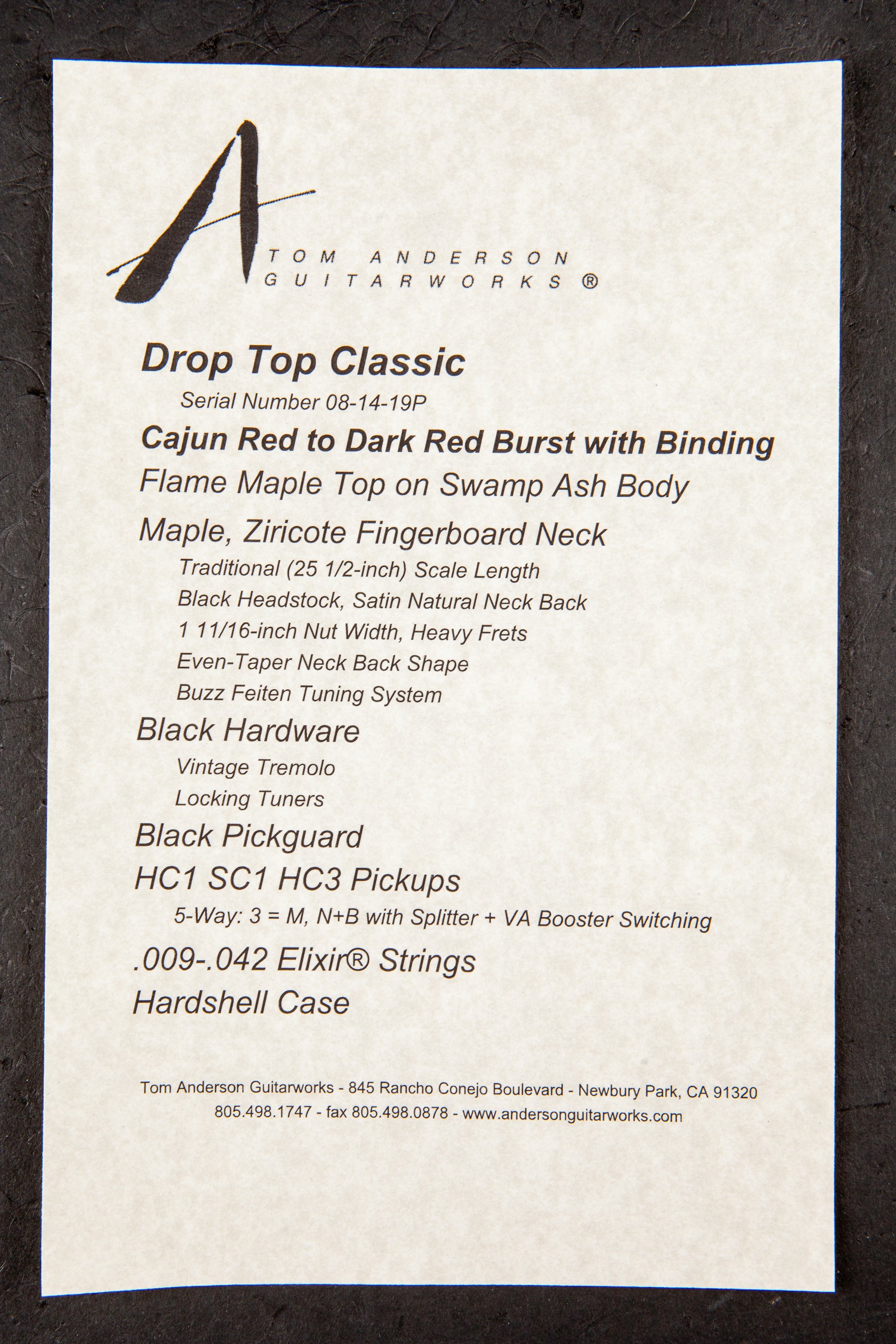 Tom Anderson: Drop Top Classic - Cajun Red to Dark Red Burst with Binding #08-14-19P