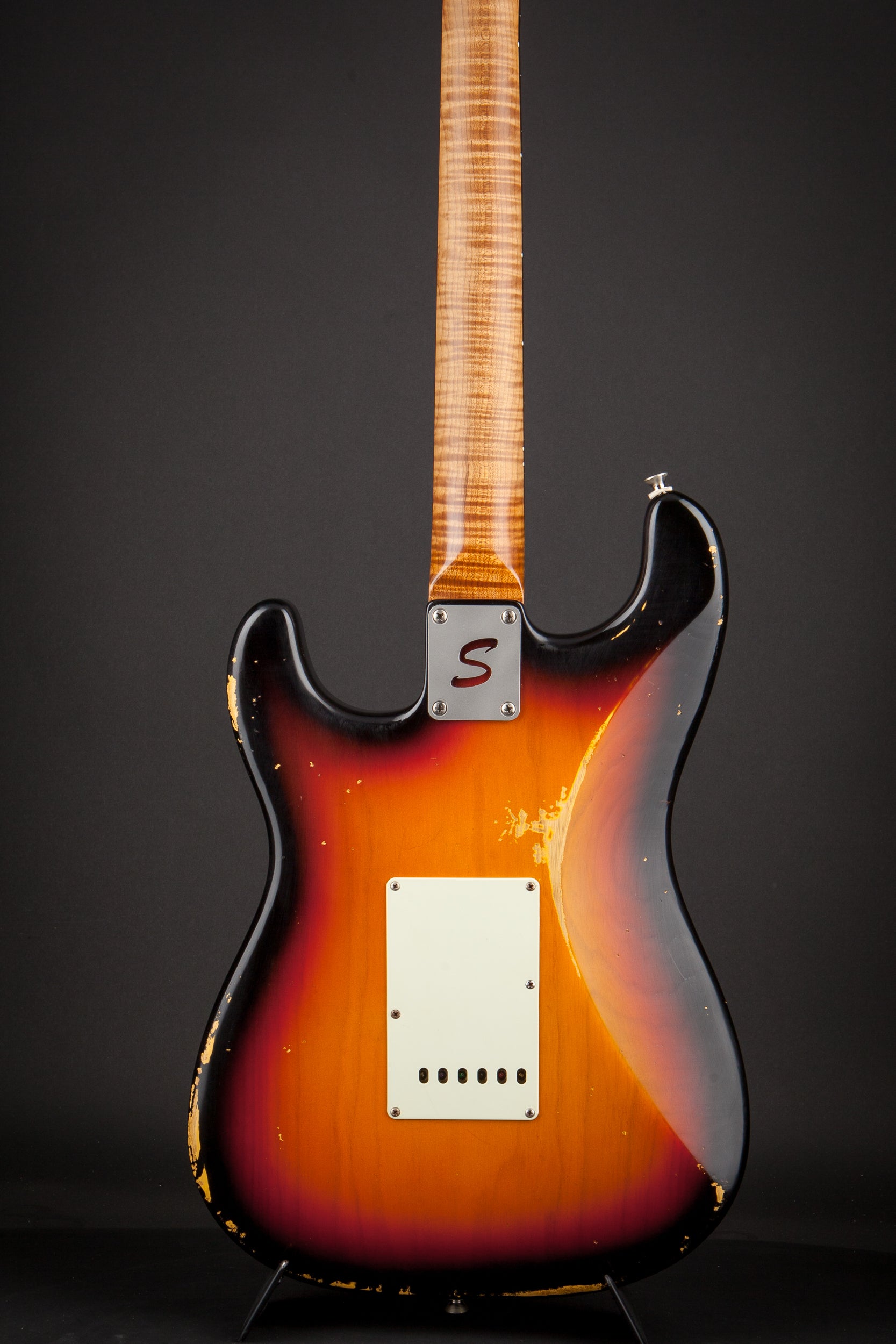 Smitty Guitars: Classic S with Roasted Flame Maple Neck 3 Tone Sunburst