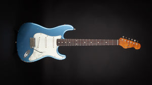 Smitty Guitars 60's Classic S Ice Blue Metallic with Mastergrade Roasted Flame Maple Neck