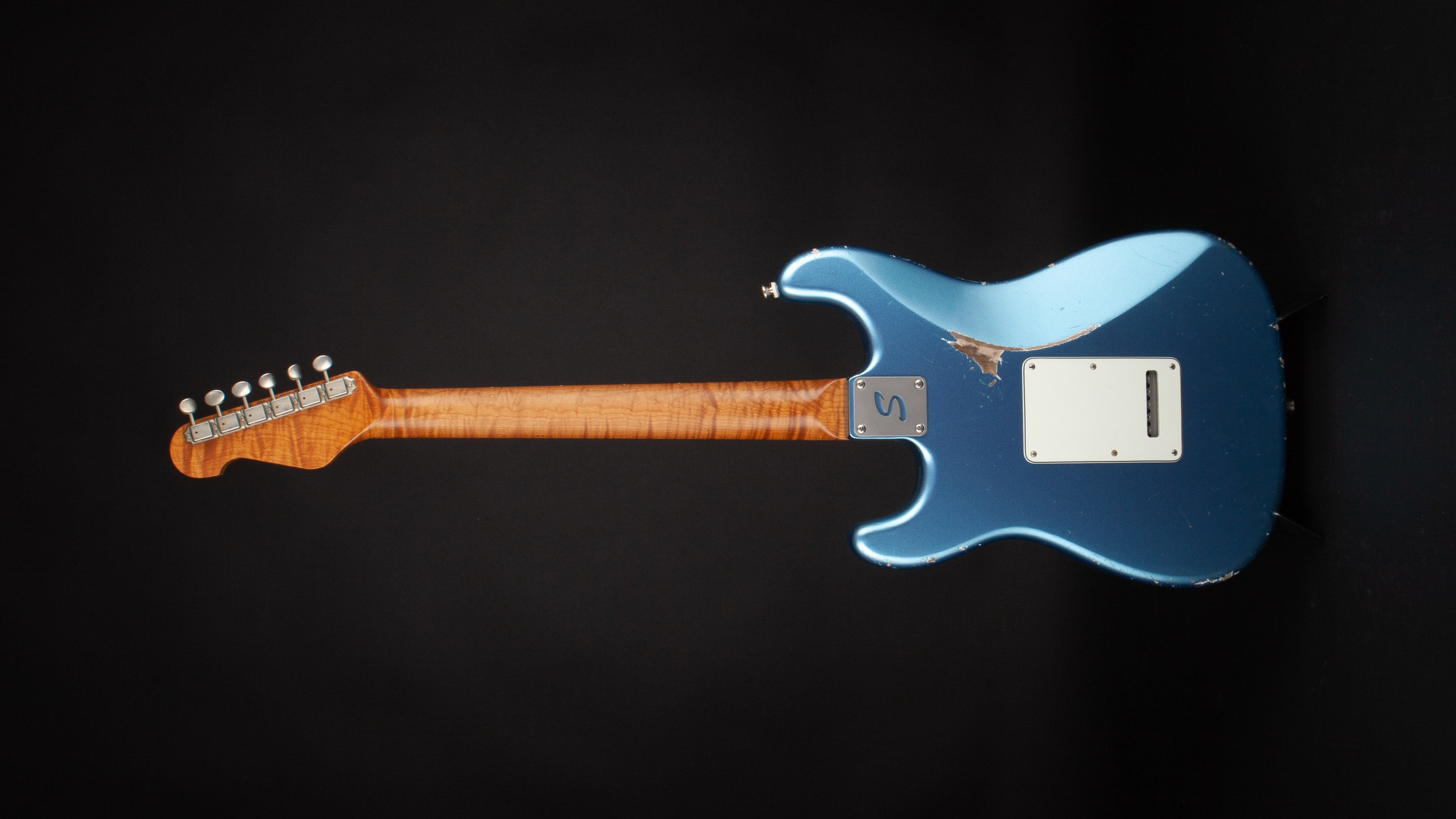 Smitty Guitars 60's Classic S Ice Blue Metallic with Mastergrade Roasted Flame Maple Neck
