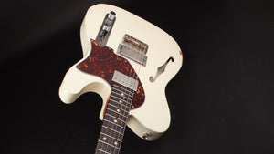Smitty Guitars: T Style Thinline Olympic White with Mastergrade Roasted Flame Maple Neck